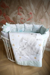 Комплект в кроватку Премиум ПАННО 5 шт. подушками Мамина любовь (мятный) (12)