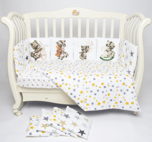 Комплект в кроватку ПАННО 4 шт.съемн.навол. подушками 6 предм. Енотик с игрушками(кофе)