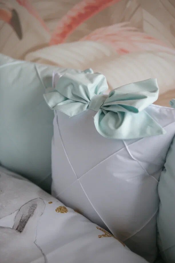 Комплект в кроватку Премиум ПАННО 5 шт. подушками Мамина любовь (мятный) (5)